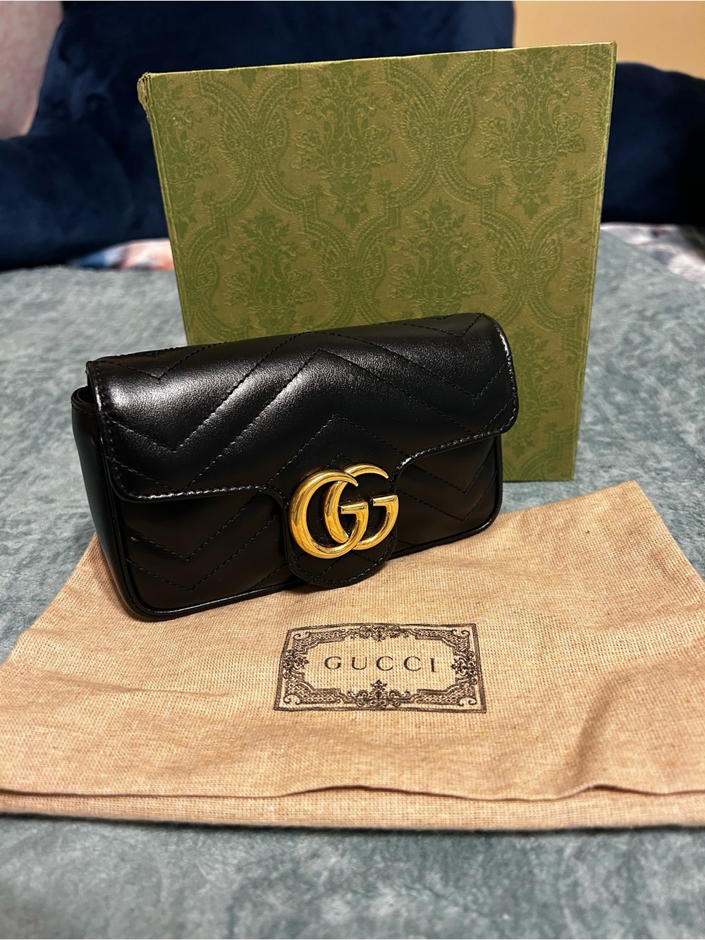 Gucci Black Quilted Leather Double G Chain Crossbody